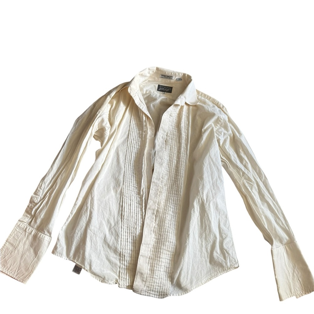 Lord & Taylor The Kensington Collection Cream Pleated Dress Shirt Size 16 32/33